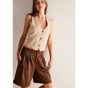NWT We The Free Women's XS Straight On Suede Shorts Brown Free People